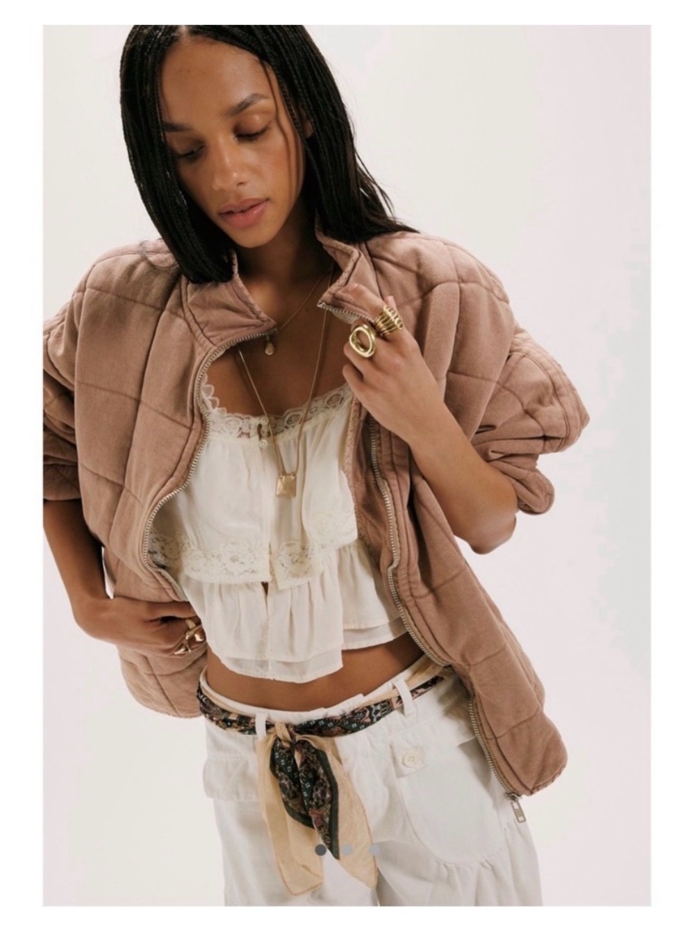 Free People Dolman Quilted Jacket Champagne Diamonds Size Small